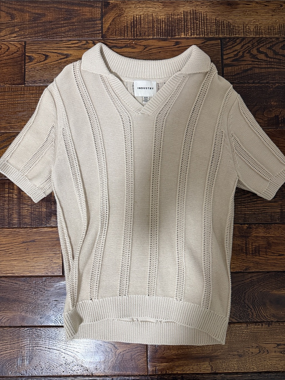 Industry Men's Short-Sleeve Knit Polo in Light Beige